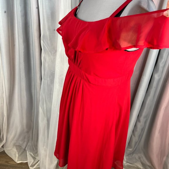 Red Torrid Chiffon Cold Shoulder Skater Dress, 16 - Picture 1 of 9